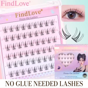 Custom Logo Press On Lashes 54 Clusters C Curl 9-11mm Mixed Length Glue Free Eyelashes Waterproof Self Adhesive Diy Handmade