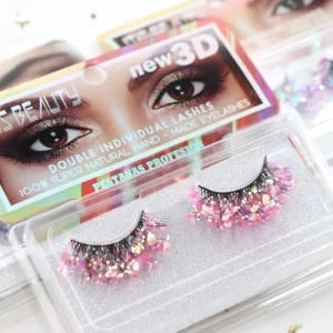 Custom Logo Printed False Eyelashes 10mm 12mm 16mm Length Synthetic Fiber Material Pack in White Customized Case