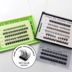 Custom Logo Private Label DIY Press On Lashes Synthetic Hair Invisible Clear Band 3D Effect Reusable Self Adhesive Cruelty Free