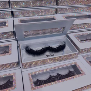 Custom Logo Rhinestone Lash Box for Real Mink Lashes Strip Vendor 15mm to 30mm Fluffy Eyelashes Bulk