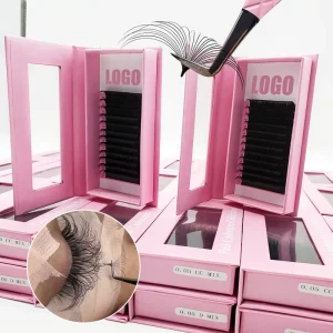 Custom Logo Velvet Eyelash Extensions Korean PBT Volume Lashes C CC D 0.03 0.05 Easy Make Fans Dark Matte Cashmere Lashes Trays