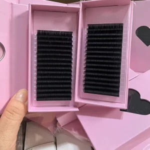 Custom Logo Velvet Matte Black Dark Cashmere Silk Eye Lash Extension Trays Easy Fan Lash with CC Curl Private Label