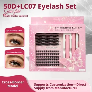 Custom Logo for Diy Eyelash Extension 50D Cluster Lashes Kit 4 Pieces With Tweezers Bond and Seal