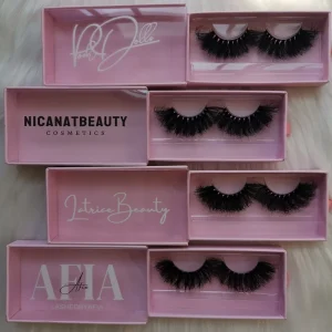 Custom Magnetic Pink PVC Lash Packaging Box for Super Fluffy 5D 100% Real Mink Hair Handmade Full Strip Lashes Bulk