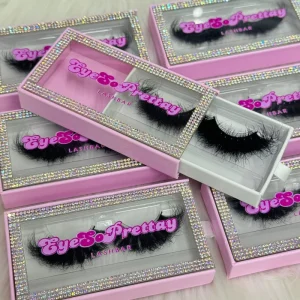 Custom New Style Rhinestone Luxury Eyelash Box with Private Label for 100 Real Mink Hair 5D Fluffy Lashes