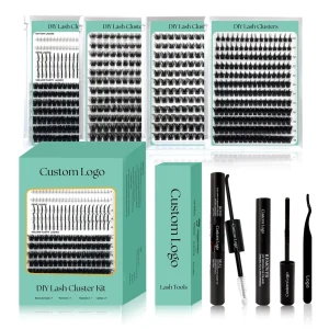 Custom Package DIY Lashes Extension Kit 4 in 1 DIY Cluster Eyelash Kit with Bond and Seal Remover Tweezers
