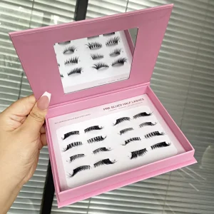Custom Packaging Pre Glued Half Lashes Private Label No Glue Needed Press on Lash Supplies Cateye Natural Eyelashes