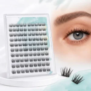 Custom Packaging Transparent Pre glued Cluster Eyelashes Soft and Fine Pre coated Glue Cluster Lashes No Glue