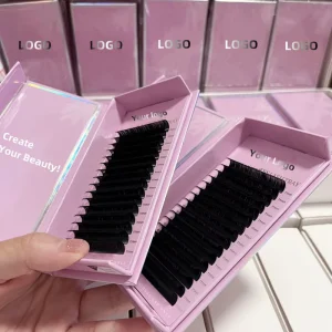 Custom Packaging Velvet Faux Mink Dark Black Volume Matte Lash Trays Fan Like Butter Korean Pbt Premium Cashmere Lash Extensions