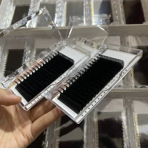 Custom Packaging Velvet Faux Mink Dark Black Volume Matte Lash Trays Fan Like Butter Korean Pbt Premium Cashmere Lash Extensions