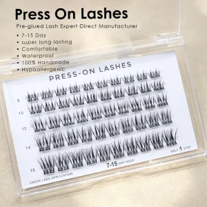 Custom Press on Lash with Magnetic Acrylic Boxes 7-15 Days Wear Waterproof Fluffy Wispy Manga Clusters for UK Italy France OEM