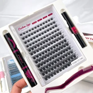 Custom Private Label Cluster Lash Natural Thin Band Segment Eyelashes DIY Lash Extension Kit Cluster Lashes Kit