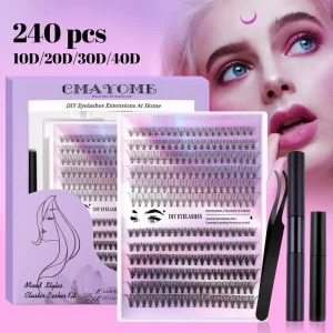 Custom Private Label Cluster Lashes and Bond and Seal Glue Waterproof Long Lasting DIY Eyelash Extension Kit OEM