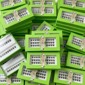 Custom Private Label Handmade Lash Clusters DIY Kit Green Box 4 Rows 10 Clusters Per Row Manga Fairy Lashes Synthetic Hair D