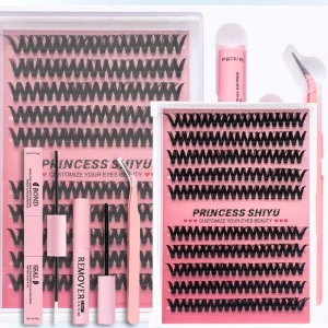Custom Private Label Handmade Synthetic Hair Long Individual Extensions Grafting False Segment DIY Cluster Lashes Kit Lash Bond