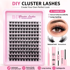 Custom Private Label Segmented Lashes 8 14mm Synthetic Fiber Single Cluster Eyelashes Waterproof Reusable DIY Lash Extension Set