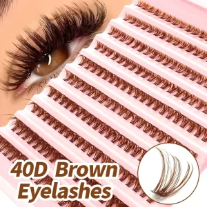Custom Self Adhesive Mixed race Thick Brown Synthetic Hair False Eyelash Kit Faux Mink Fan Cluster Lashes DIY Segment Kit