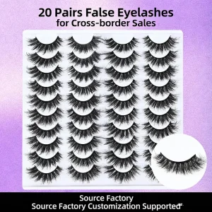 Custom YUCAGCI Handmade 20-Pair False Eyelashes Black Cotton Stalk Voluminous Thick Curled Frizzy Lashes for Stage Makeup
