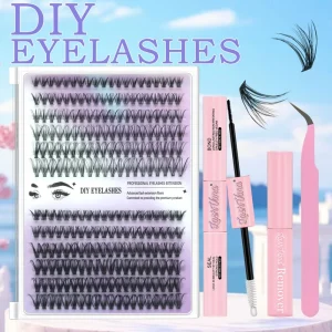 Custom Your Own Brand Handmade Mega Volume 10D 20D Korea PBT Fiber DIY Lash Extension Kit Segment Cluster Lashes Bond Seal