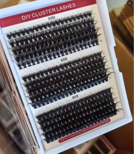 Custom logo 15 Rows Fluffy Cluster Lashes 50D 60D 80D 9-16MM Mixed Fluffy Lash Cluster Kit Thin Band Eyelashes Kit