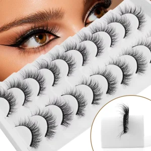 Custom logo 3d Wispy c Curl Faux Mink Cat Eye Lashes Invisible Band Strip Europe America False Eyelashes