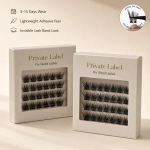 Custom logo Natural Fluffy Sticky Pre Glued Bond Cluster Lashes cat Eye Dramatic Press on Self Adhesive Eyelash Luxury Box