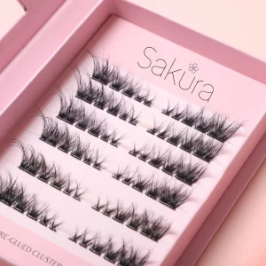 Custom logo Natural Fluffy Sticky Pre Glued Bond Cluster Lashes cat Eye Dramatic Press on Self Adhesive Eyelash Luxury Box