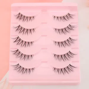 Custom logo clear Band Half Lashes 5 Pairs Pack Invisible Band Cat Eye Lashes Half Corner Faux Mink Eyelashes