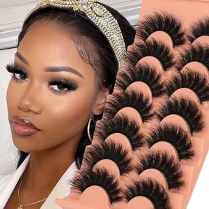 Customizable 7 Pairs Volume Faux Mink Lashes Dramatic Western Style Thick Semi Hand Made Wispy for Cruelty Free Reusable
