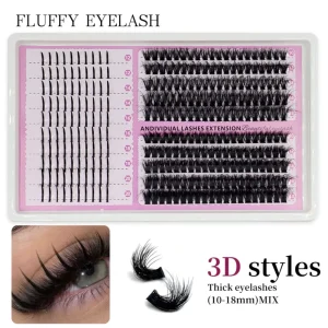 Customizable DIY 10-18mm Pre Cut Synthetic Fairy Eyelashes + Thickness Eyelash Extension Kit Private Label