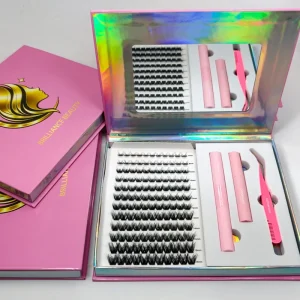 Customizable DIY Lash Extension Kit C D Curl Pre cut Segment Volume Lash Clusters Kit with Bond and Seal Fan Eyelashes