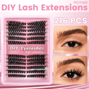 Customizable Diy Cluster Lashes Private Label D Curl Segment Pre Cut Extension Kit Eyelashes 216 Cluster Lashes