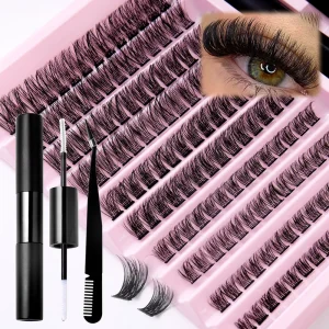Customized Diy Segmented Individual Eyelashes with 2in1 Double Head Adhesive d Curl 140 Clusters Fluffy Diy Eyelash Cluster Kit