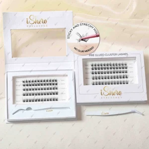 Customized Luxury Packaging Long Lasting Natural Fluffy Pre Glued Cluster Lashes Press on Self Adhesive Eyelashes Clusters