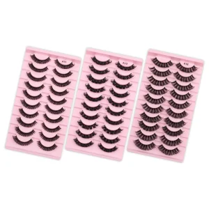 D Curl 3D False Eyelashes Natural Long Faux Mink Lashes 10 Pairs Tray Eyelashes Russian Volume Strip Lashes