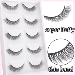 D Curl Natural Wispy Cat Eye Faux Mink Strip Lashes White Tray Light Volume False Eyelashes for Women Dating