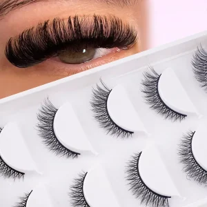 D Curl Natural Wispy Faux Mink Lashes Light Volume Cat Eye Strip Lashes Beauty Salon Supplies