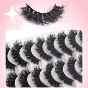 D Curl Winged Cat Eye Thick Fluffy Faux Mink Strip Lashes White Tray Volume False Eyelashes for Photoshoot & Social Media Vlog