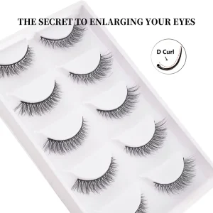 D Curl Wispy Faux Mink Strip Lashes Natural Light Volume Cat Eye False Eyelashes White Tray Daily Makeup