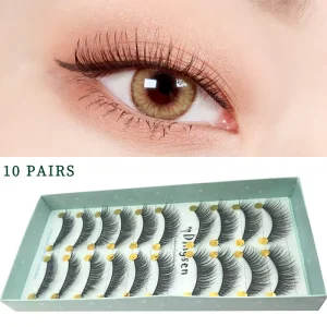 DINGSEN 10 Pairs Natural Wispy Full Strip Eyelashes Handmade Lightweight Fluffy Eyelashes False Eyelashes for Everyday Makeup