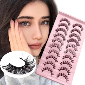 DINGSEN 10 Pairs Thick DD Curl Eyelashes Handmade Russian Volume Full Strip False Lashes Soft Reusable Fake Lashes