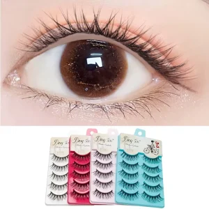 DINGSEN 5 Pairs Manga Lashes 3D Lightweight Eyelashes Faux Mink Full Strip False Eyelashes Handmade Natural Clear Band Lashes