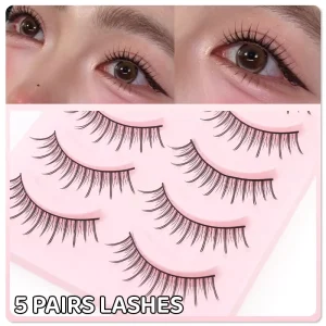 DINGSEN Handmade Faux Mink Eyelashes 5 Pairs Natural Lashes Reusable Eyelashes Wispy Full Strip Lashes False Eyelashes