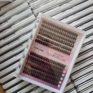 定制徽标手工制作仿水貂毛簇状睫毛自有品牌单根睫毛批发DIY簇状睫毛套装