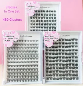 手工制作合成纤维 DIY 簇状睫毛套件超细黑色棉带浓密自然彩色睫毛全条式