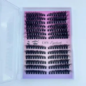 手工制作假黑段状睫毛簇 仿水貂毛 DIY 睫毛条套装 尖头细根 6 排