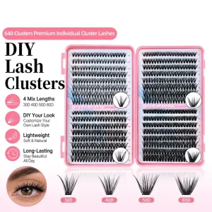 DIY 独立睫毛簇 640 件 30D 60D 混合长度 柔软自然 自粘式日常化妆定制