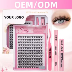 工厂价格 DIY 睫毛簇套件 分段个人睫毛延伸 私人标签睫毛簇套件