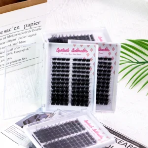 DIY Cluster Eyelash Lash Kit Reusable Fiber PBT Material Natural Long Thick Criss Cross Black Cotton Band Kit