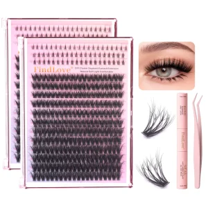 DIY Cluster Eyelashes Kit 300 PCS 200D Extra Thick Mixed Length 10 20mm False Eyelashes with Lower Lashes